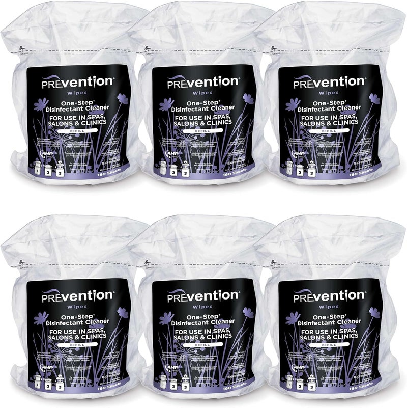 Prevention All Purpose Disinfecting Wipes – Cleaning Wipes Canister, Bulk Cleaner Towelettes for Salons, Spas, Clinics, Studios – Hospital Grade Surface Sanitizing – 160 Count per Refill Bag (6 Pack) - Image 1